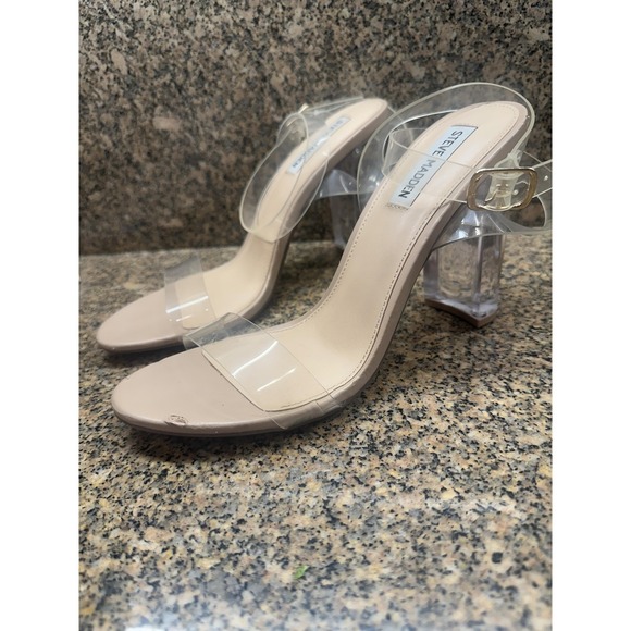 Steve Madden Camille Shoes Womens Size 10 Clear Strap Nude Block Heels Sandals - Picture 7 of 12